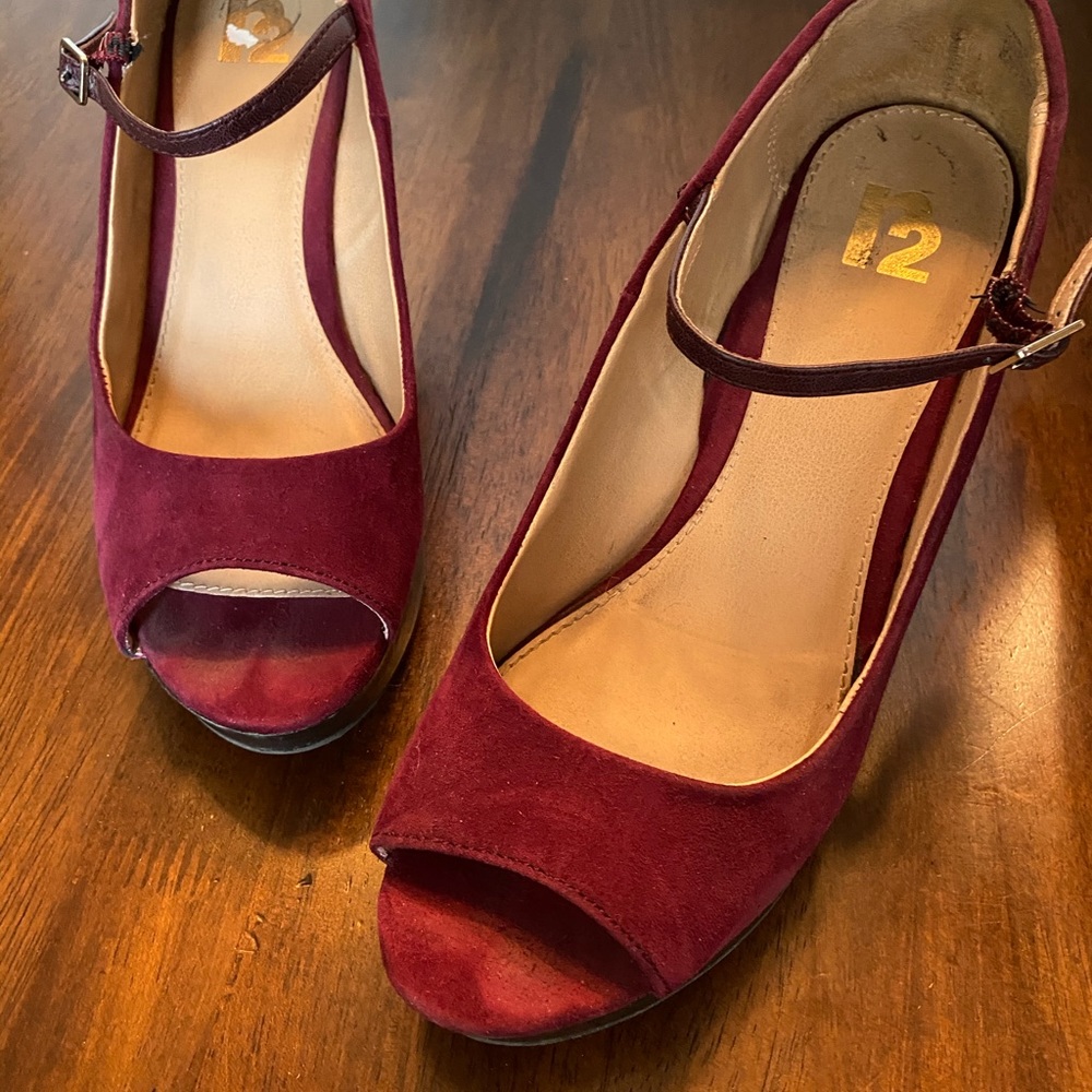 Report burgundy peep toe wedges